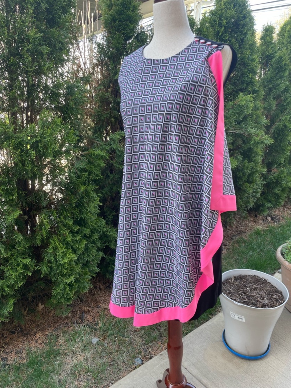 TED BAKER LONDON GEO One Sided Draped Tunic Women's Pink/Gray $255 Size 2
